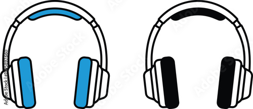 Headphone Vector Icon Set – Audio Device, Music Listening and Stereo Headset Illustration