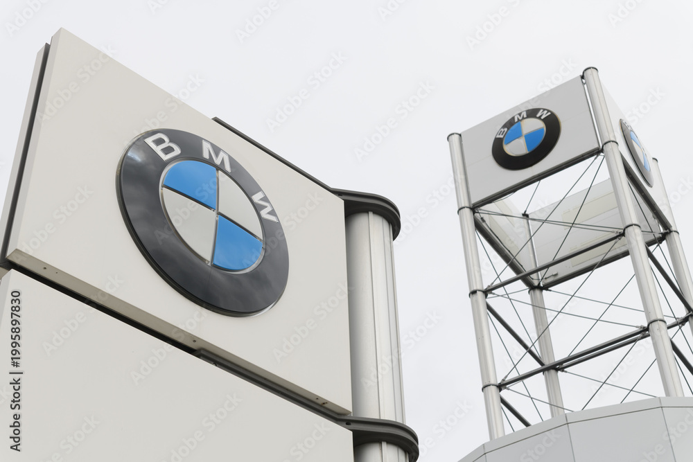 Fototapeta premium sign and structures at Parkview BMW, a dealer, located at 1155 Leslie St, North York, Toronto