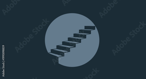 Tableau sur toile Ascending Staircase in Circular Frame, Minimalist Blue Tones, Concept of Progres