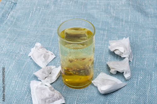 Red bean, jujube and red sorghum tea in a glass cup