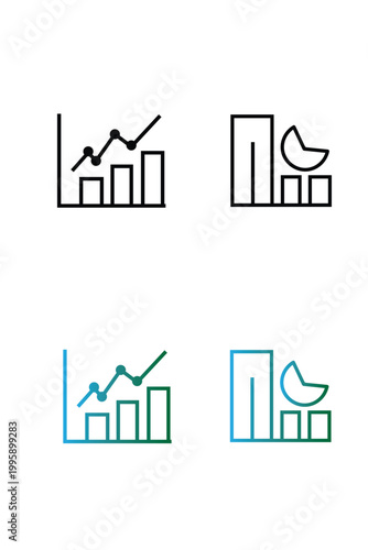 This image contains a set of minimalist business and data visualization icons, designed for professional use in presentations or digital interfaces.