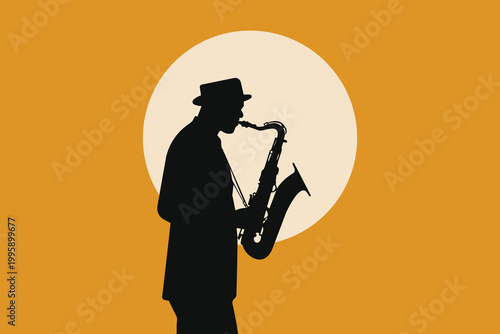 Retro Soul Music Concept Illustration featuring Saxophone Silhouette Vector