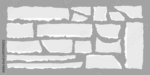 Jagged edges torn paper realistic ripped textures vector illustration set perfect for scrapbook designs, collage project and vintage-themed background with authentic paper details collection.