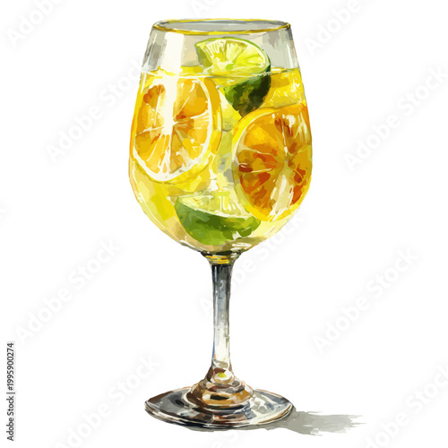Refreshing citrus cocktail with lemon and lime in elegant glass