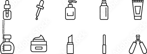 Cosmetics beauty icons set, makeup skincare products symbols vector illustration collection design