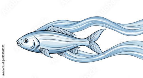 Fish Swimming Through Dynamic Blue Water Waves