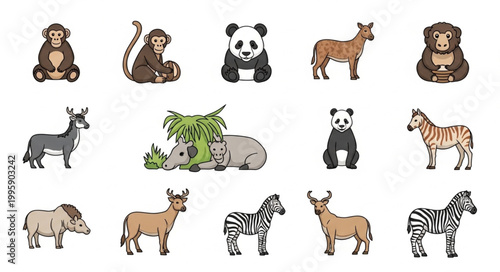 Photography Collection of Various Animals in Cartoon Style.