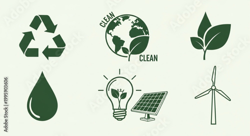Photos Collection of eco-friendly symbols and icons for sustainability.