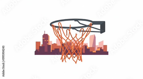Basketball Hoop with City Skyline Background