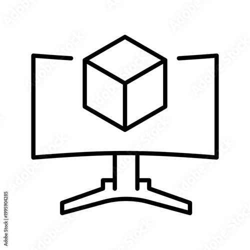 3d model icon. Industry and 3d modeling line symbol. Black and white.