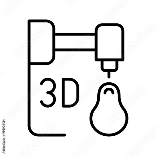 3d printing icon. Industry and 3d printing line symbol. Black and white.