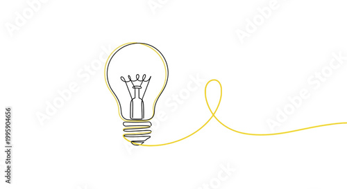 Minimalist Light Bulb Idea Symbol with Yellow Line on White Background