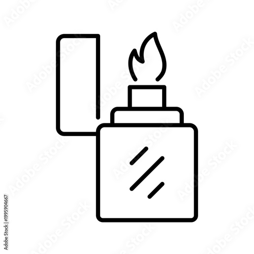 Cigarette lighter icon. Lifestyle and smoking accessories line symbol. Black and white.