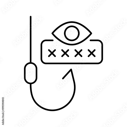 Face id phishing icon. Technology and cybersecurity line symbol. Black and white.