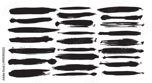 Set of hand drawn grunge texture paint brush, business arrows with different length and thickness hand drawn set. Graphic modern design elements.
