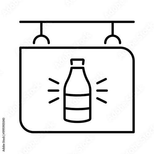 Milk shop icon. Business and dairy line symbol. Black and white.