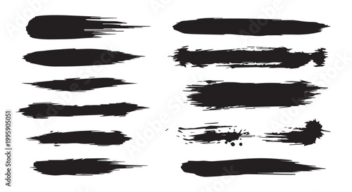 Set of hand drawn grunge texture paint brush, business arrows with different length and thickness hand drawn set. Graphic modern design elements.
