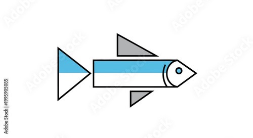 Minimalist Geometric Fish Icon with Blue Stripes