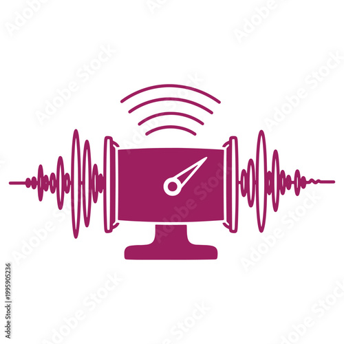 Abstract Technology Icon with Sound Waves Emitting from a Screen Device