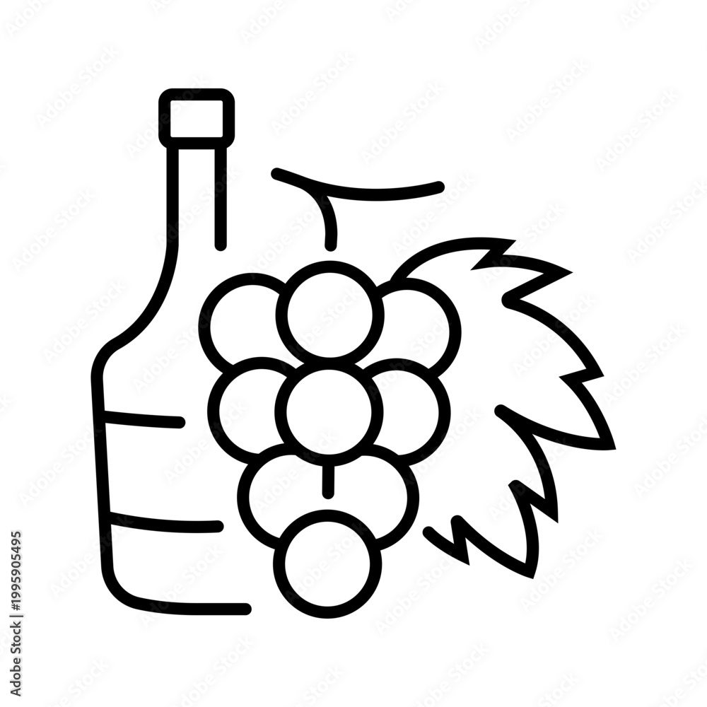 Fototapeta premium Wine bottle icon. Food and wine line symbol. Black and white.