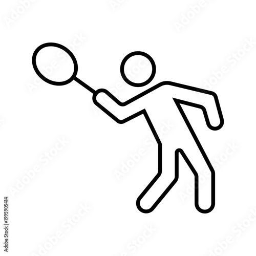 Tennis player icon. Sports and tennis line symbol. Black and white.