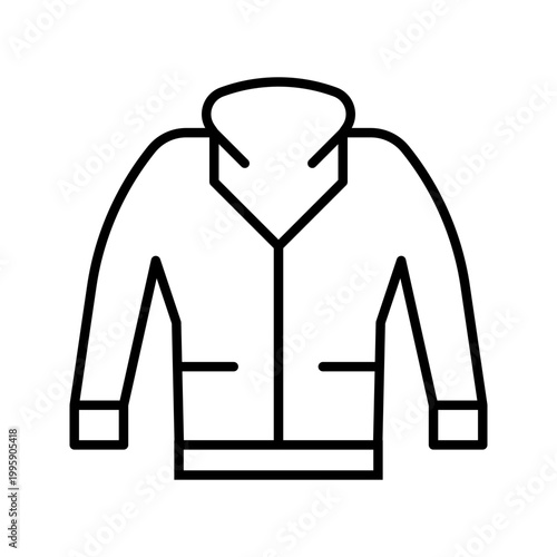 Travel jacket icon. Lifestyle and outerwear line symbol. Black and white.