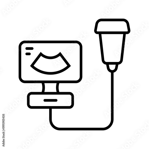 Ultrasound scan icon. Healthcare and medical imaging line symbol. Black and white.