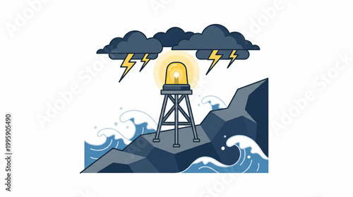 Lighthouse on Rocky Coast During Storm