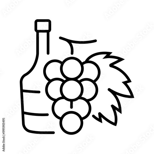 Wine bottle icon. Food and wine line symbol. Black and white.