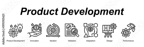 Product Development banner web icon vector illustration concept with an icon of Product Development, Innovation, Iteration, Validation, Adaptation, Design, Performance 