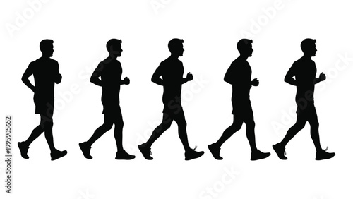 A sequence of silhouettes depicting a man running showing progressive stages of movement