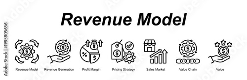 Revenue Model banner web icon vector illustration concept with an icon of Revenue Model, Revenue Generation, Profit Margin, Pricing Strategy, Sales Market, Value Chain, Value 
