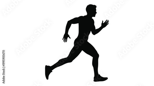 A silhouetted figure of a man actively running depicted in a dynamic pose