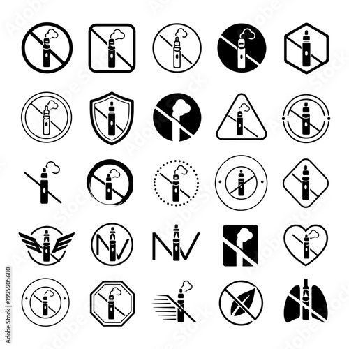 No Vaping icons set, No Vaping icon vector set