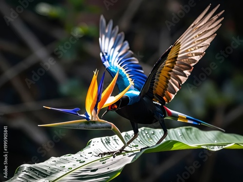 xotic Bird Displaying Bright Wings