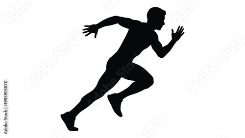 Silhouette of a man in motion dynamically running forward with outstretched arms