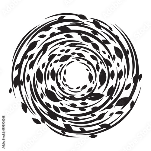 Swirling abstract pattern with black leaves and organic