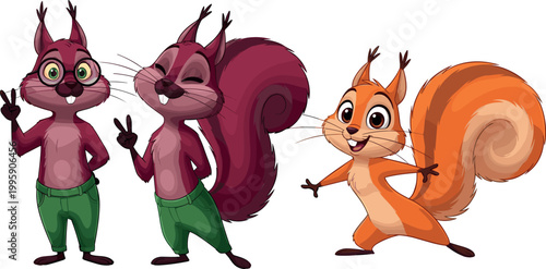 Cartoon Squirrel Character Vector Set with Different Poses and Cute Expressions
