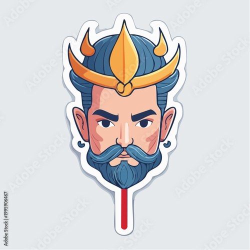 Cartoon King with Blue Beard and Golden Crown