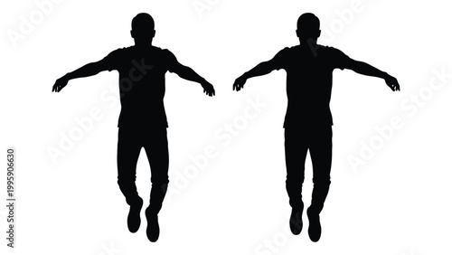 Two silhouetted figures with arms outstretched appearing to be in a dynamic pose