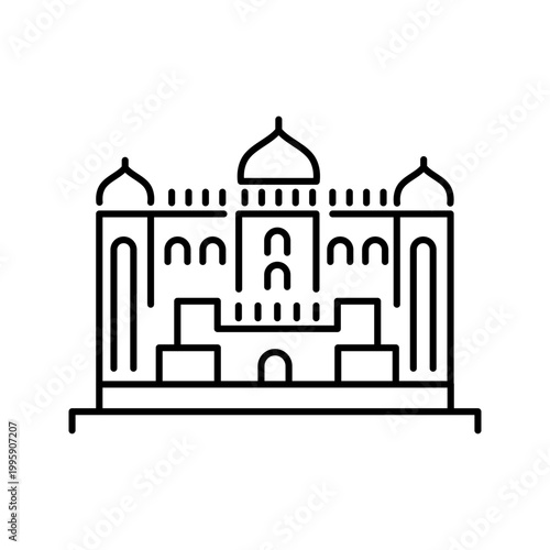 Palace hotel icon. Travel and hotel line symbol. Black and white.