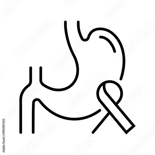 Stomach cancer icon. Healthcare and oncology line symbol. Black and white.