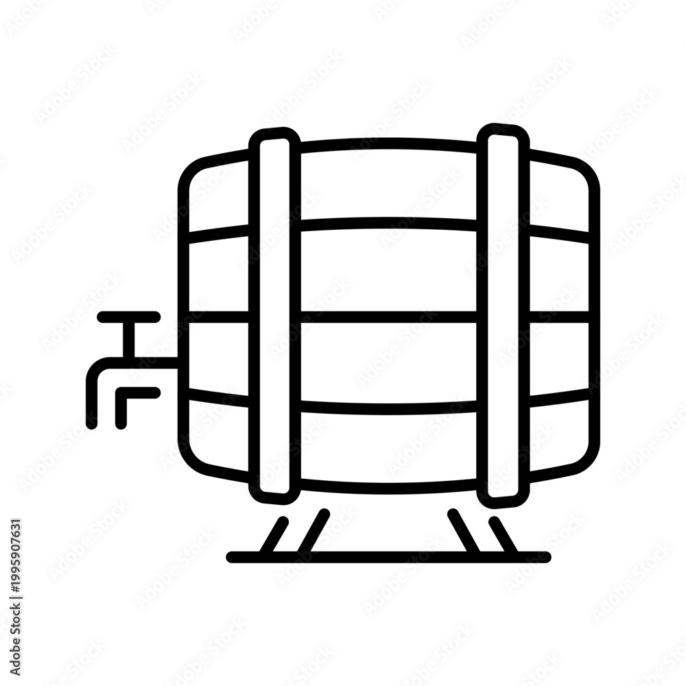 Fototapeta premium Wine barrel icon. Food and winemaking line symbol. Black and white.