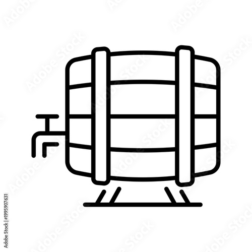 Wine barrel icon. Food and winemaking line symbol. Black and white.
