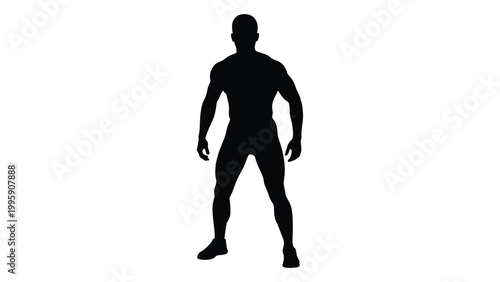 Silhouette of a muscular man standing in a full body pose against a white background