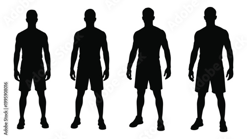 Four silhouettes of men standing in a row facing forward high quality