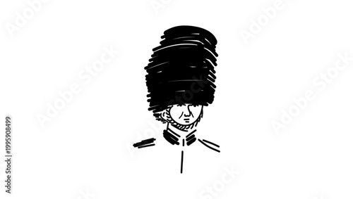 British Soldier Wearing Traditional Bearskin Hat, black isolated silhouette