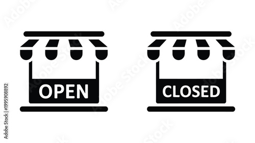 Open and closed storefront sign vector illustration