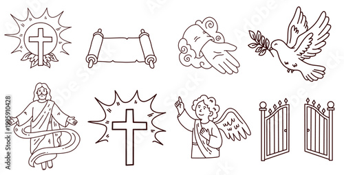 Series of christian religious drawings and icons