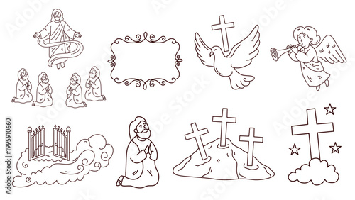 Set of religious illustrations featuring christian themes